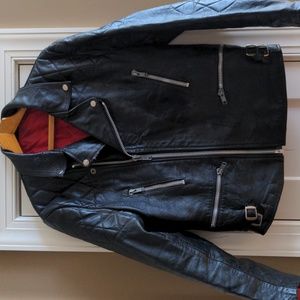 Black leather vintage motorcycle jacket